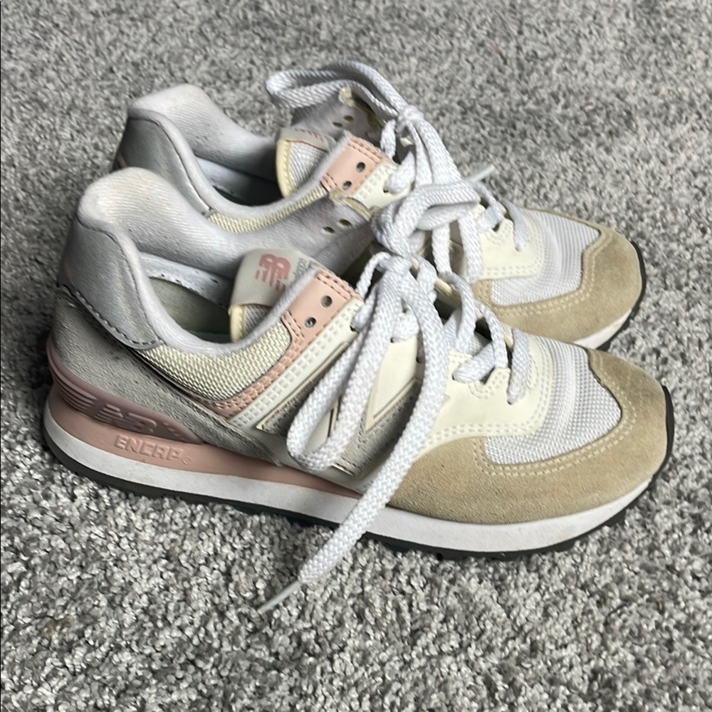 New Balance Cream and Pink Sneakers with Retro Design